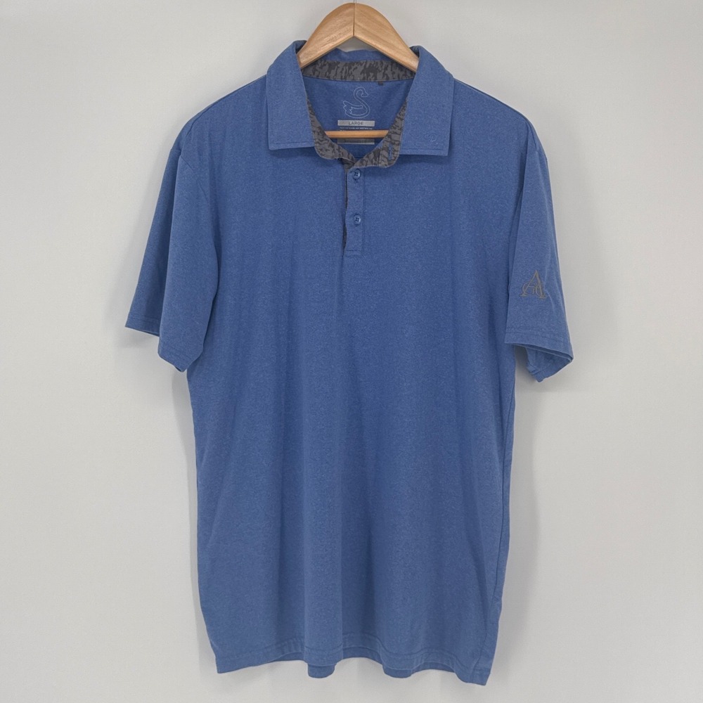 Swannies Performance Short Sleeve Large Polo Shirt Blue Heathered Camo Trim